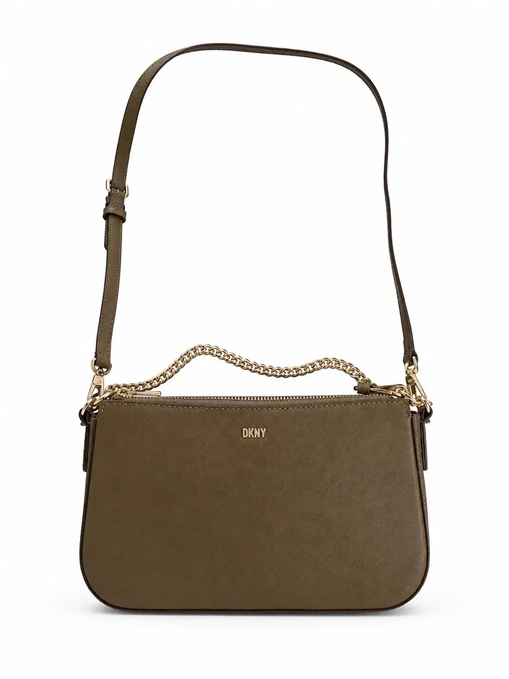 DKNY Taupe Crossbody Shoulder Bag with Gold Chain Detail